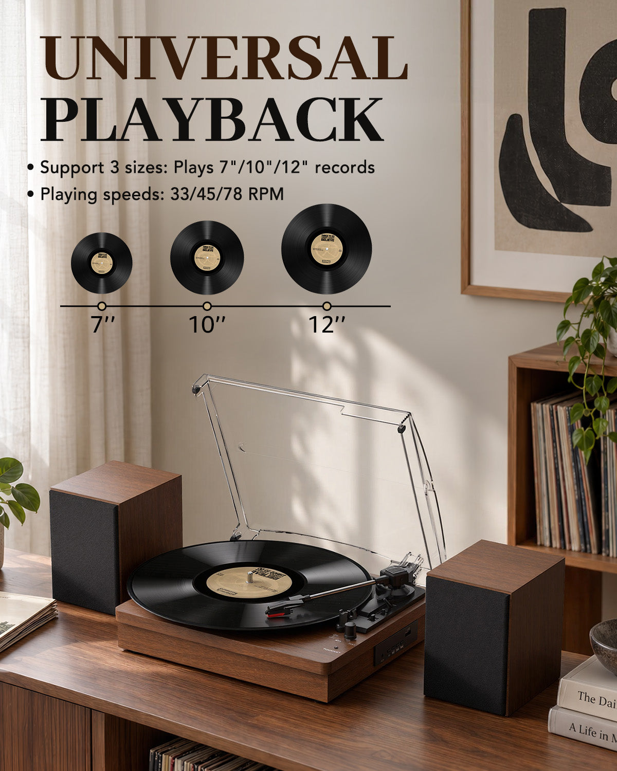 Vinyl Record Player with 2 External Speakers
