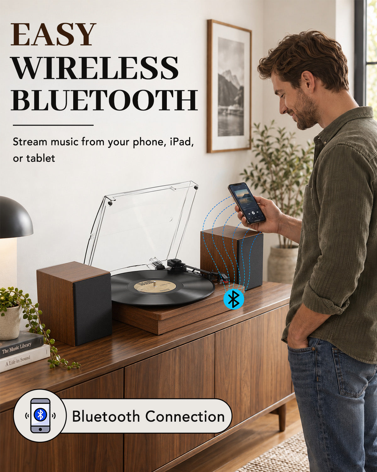 Vinyl Record Player with 2 External Speakers
