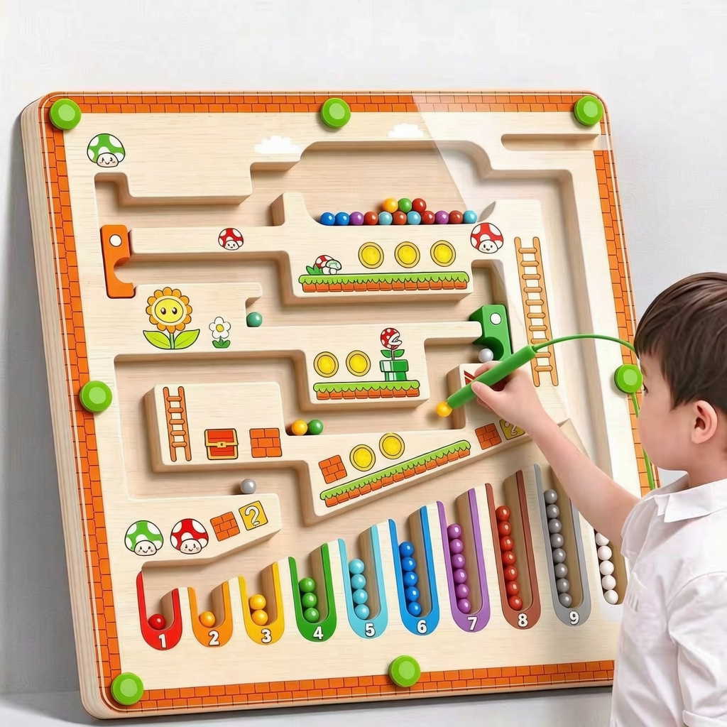 Contivara Magnetic Maze Toy for Kids, Magnetic Pen Bead Maze Game, Color Sorting & Number Counting Early Learning Puzzle Toy, Fine Motor & Focus Training Educational Toy for Toddlers Boys Girls