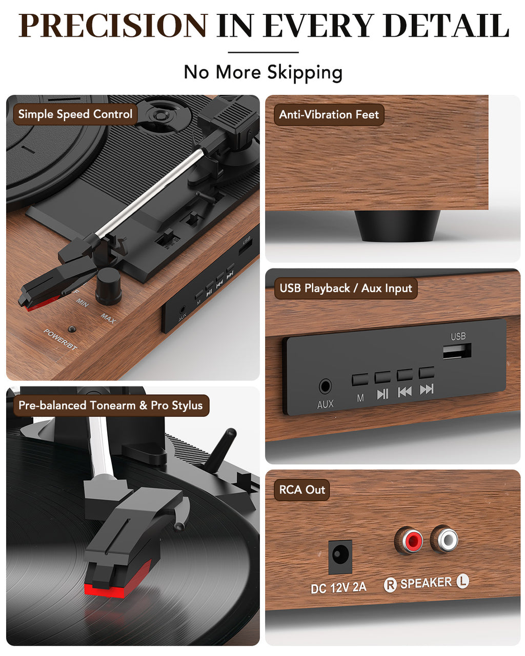 Vinyl Record Player with 2 External Speakers